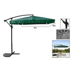 OMBRELLONE A BRACCIO LATERALE DA GIARDINO 3X3MT PROTEZIONE SOLE VERDE CON BASE 223215