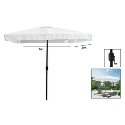 OMBRELLONE DA GIARDINO ESTERNO BALCONE TERRAZZO BIANCO 3X2 MT CON MANOVELLA 223223