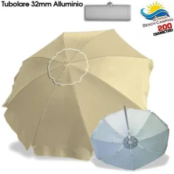 OMBRELLONE DA SPIAGGIA ALLUMINIO 2 METRI CON SNODO TESSUTO POLYESTERE PALO 32 MM
