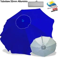 OMBRELLONE DA SPIAGGIA ALLUMINIO 2 MT CON SNODO TESSUTO POLYESTERE BLU PALO 32MM