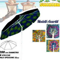 OMBRELLONE DA SPIAGGIA DIAMETRO 200 CM ANTIVENTO CON SNODO + SACCA CON TRACOLLA