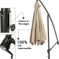 OMBRELLONE GIARDINO DECENTRATO 3X3 CON PENDENTE PALO ALLUMINIO GAZEBO ANTIVENTO