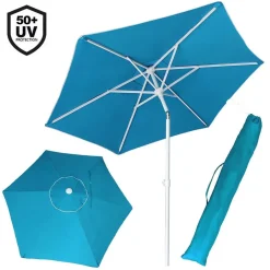 OMBRELLONE MARE SPIAGGIA GIARDINO ACCIAIO INOX GRANDE 210CM AZZURRO CON CUSTODIA