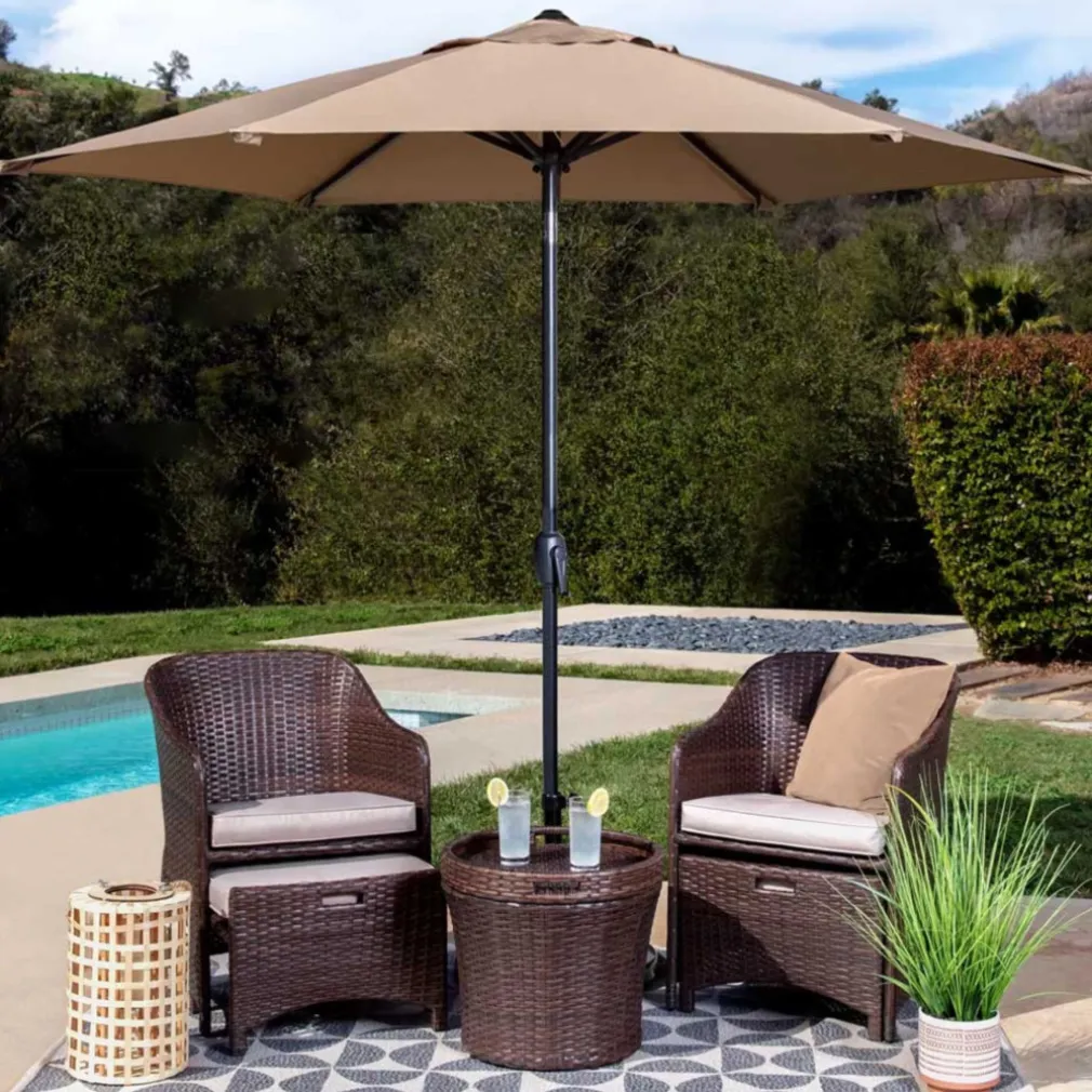 OMBRELLONE ROTONDO DA GIARDINO PALO CENTRALE CON CHIUSURA A CARRUCOLA ANTIVENTO