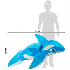 ORCA CAVALCABILE GIOCO GONFIABILE PER BAMBINI 152X144CM MARE PISCINA BLU