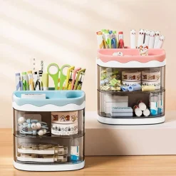 ORGANIZER AZZURRO CON CASSETTI ORGANIZZATORE SCRIVANIA PENNE TRUCCO CANCELLERIA