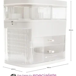 ORGANIZER BEAUTY CASE PORTA TRUCCO ACCESSORI GIOIELLI CON SPECCHIO LED CASSETTI