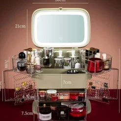 ORGANIZER BEAUTY CASE PORTA TRUCCO ACCESSORI GIOIELLI CON SPECCHIO LED CASSETTI