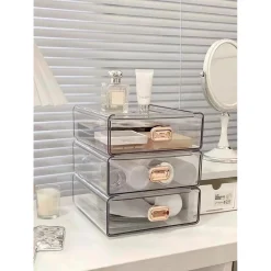 ORGANIZER PORTA TRUCCHI DA SCRIVANIA IN ACRILICO TRASPARENTE CON CASSETTI IMPILABILE