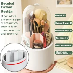 ORGANIZER PORTA TRUCCO ANTI POLVERE MAKE UP TAZZA ROTANTE 360° IMPERMEABILE