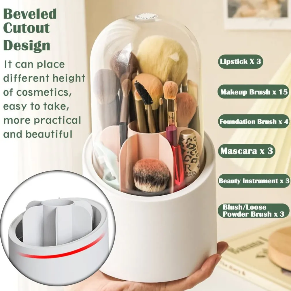 ORGANIZER PORTA TRUCCO ANTI POLVERE MAKE UP TAZZA ROTANTE 360° IMPERMEABILE