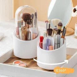 ORGANIZER PORTA TRUCCO ANTI POLVERE MAKE UP TAZZA ROTANTE 360° IMPERMEABILE