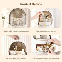 ORGANIZER PORTATILE MULTIFUNZIONALE ORGANIZZATORE COSMETICI GIOIELLI ANTIPOLVERE CASSETTO