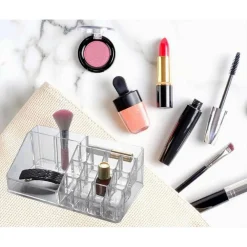 ORGANIZER PORTATRUCCHI TRASPARENTE 16 SCOMPARTI COSMETICI ESPOSITORE MAKEUP 10250