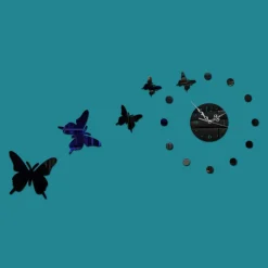 OROLOGIO ADESIVO MODERNO DA PARETE A SPECCHIO DECORATIVO CON FARFALLE CASA BAR