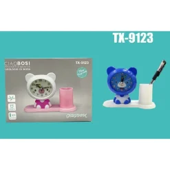 OROLOGIO ANALOGICO SVEGLIA A FORMA DI ORSACCHIOTTO CON PORTAPENNE TAVOLO TX-9123