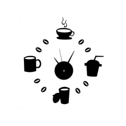 OROLOGIO DA PARETE ADESIVO NERO TAZZE CAFFÈ DESIGN MODERNO CASA UFFICIO CUCINA