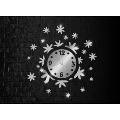 OROLOGIO DA PARETE ADESIVO 3D STICKER COMPONIBILE EFFETTO SPECCHIO FLOREALE