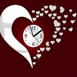 OROLOGIO DA PARETE 3D MODERNO A SPECCHIO ANALOGICO ADESIVO CON DECORAZIONE CUORE