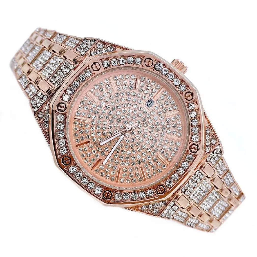 OROLOGIO DA POLSO ACCIAIO STRASS BRILLANTINI ANALOGICO CALENDARIO ELEGANTE ROSA