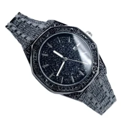 OROLOGIO DA POLSO ACCIAIO STRASS ANALOGICO BRILLANTINI CALENDARIO ELEGANTE NERO