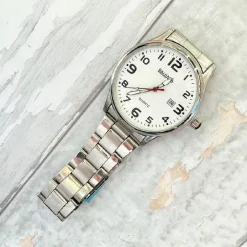 OROLOGIO DA POLSO BAIJIADA ANALOGICO AL QUARZO ACCIAIO CON QUADRANTE BIANCO DATA