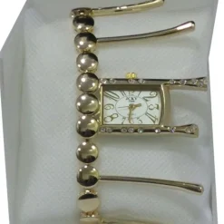 OROLOGIO DA POLSO BRACCIALE DONNA ORO BRILLANTINI QUADRANTE RETTANGOLARE STRASS