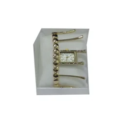 OROLOGIO DA POLSO BRACCIALE DONNA ORO BRILLANTINI QUADRANTE RETTANGOLARE STRASS