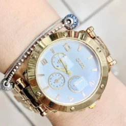 OROLOGIO DA POLSO CALDI DONNA ANALOGICO CRONO BRACCIALE DORATO QUADRANTE BIANCO