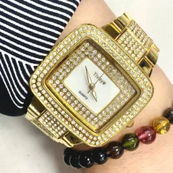 OROLOGIO DA POLSO DONNA AL QUARZO TIVAYE CINTURINO IN ACCIAIO BRILLANTINI DORATO