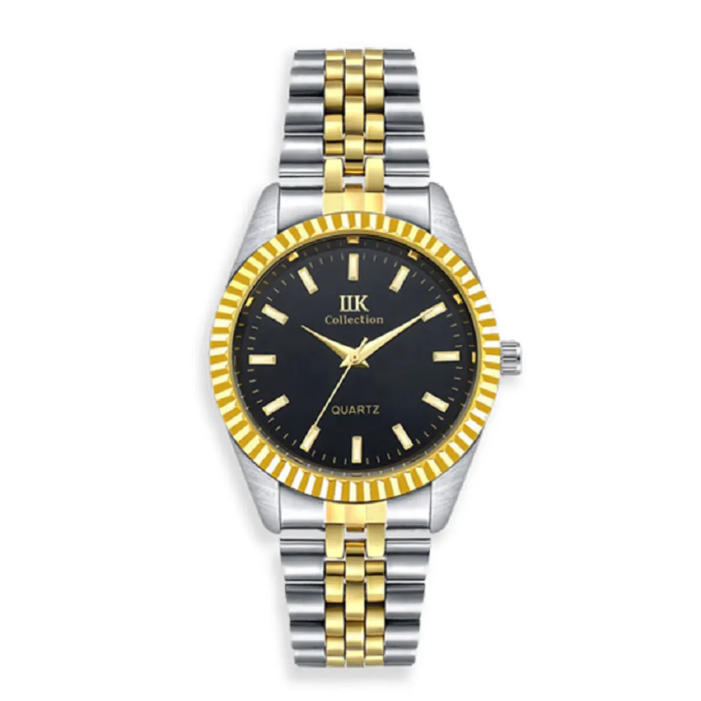 OROLOGIO DA POLSO IK COLLECTION SILVER DORATO ANALOGICO AL QUARZO QUADRANTE NERO