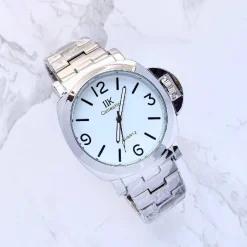 OROLOGIO DA POLSO IK COLLECTION UOMO ANALOGICO QUARZO GRANDE SILVER FONDO BIANCO