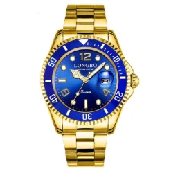OROLOGIO DA POLSO LONGBO 80430G UOMO QUARZO IMPERMEABILE DATA ELEGANTE DORATO BLU