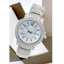 OROLOGIO DA POLSO SOUSOU 6422 ANALOGICO QUARZO BRILLANTINI SILVER FONDO BIANCO