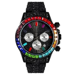 OROLOGIO DA POLSO UNISEX QUARZO ACCIAIO DATA DIAMOND STRASS NERO GHIERA COLORATA