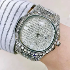 OROLOGIO DA POLSO UOMO ACCIAIO ELEGANTE BRILLANTINI CALENDARIO ANALOGICO SILVER