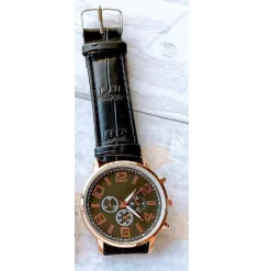 OROLOGIO DA POLSO UOMO ANALOGICO CRONOGRAFO CINTURINO PELLE ELEGANTE DORATO NERO