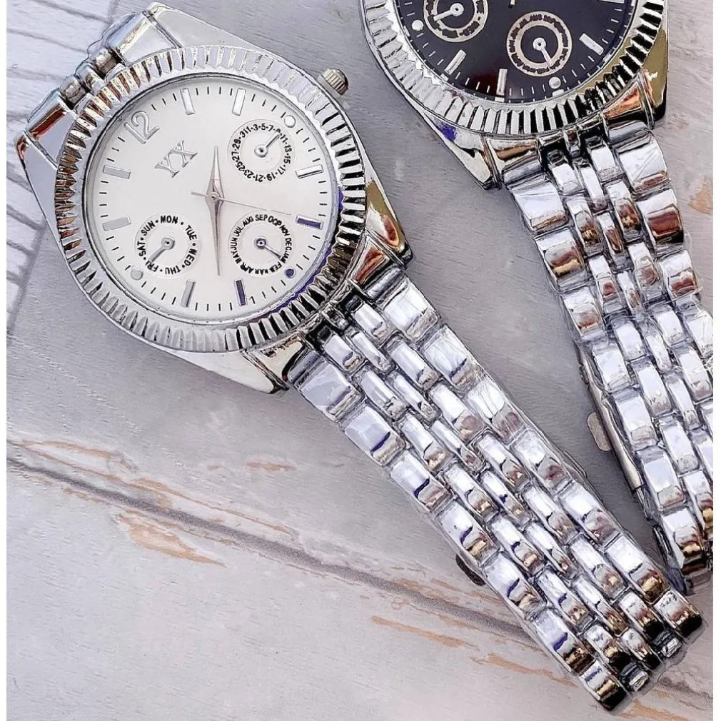 OROLOGIO DA POLSO YX UOMO ANALOGICO CALENDARIO ELEGANTE SILVER QUADRANTE BIANCO