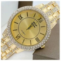 OROLOGIO DA POLSO ZCC 13 DONNA ACCIAIO QUARZO BRILLANTINI MODA DORATO FONDO ORO