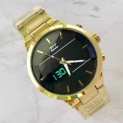 OROLOGIO DA POLSO ZCC 7258 UOMO QUARZO ACCIAIO DUAL TIME DORATO QUADRANTE NERO