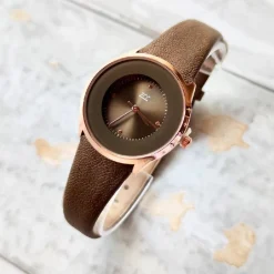 OROLOGIO DA POLSO ZCC ANALOGICO CASUAL ELEGANTE MODA CON CINTURINO PELLE MARRONE