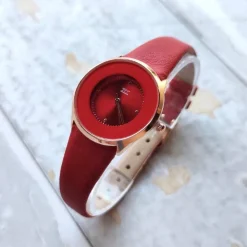 OROLOGIO DA POLSO ZCC ANALOGICO ELEGANTE MODA CASUAL CINTURINO IN PELLE ROSSO