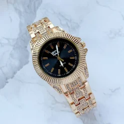 OROLOGIO DA POLSO ZCC DONNA QUARZO ACCIAIO MODA CINTURINO BRILLANTINI DORATO