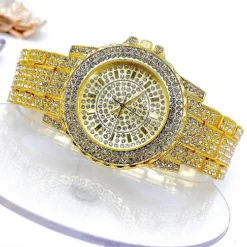 OROLOGIO DA POLSO ZCC DONNA ANALOGICO QUARZO ACCIAIO MODA BRILLANTINATO DORATO