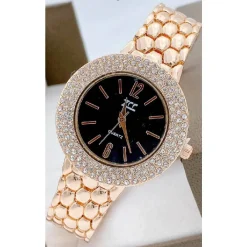 OROLOGIO DA POLSO ZCC DONNA QUARZO ACCIAIO MODA BRILLANTINI ANALOGICO ROSA NERO