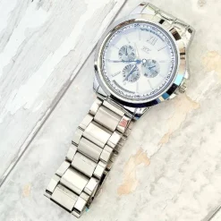 OROLOGIO DA POLSO ZCC UOMO ACCIAIO CRONOGRAFO ELEGANTE SILVER FONDO BIANCO BLU