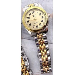 OROLOGIO DA POLSO ZCC UOMO QUARZO ACCIAIO ANALOGICO CASUAL BICOLORE FONDO DORATO