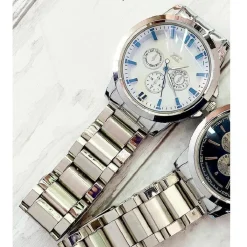 OROLOGIO DA POLSO ZCC UOMO CRONOGRAFO ACCIAIO CALENDARIO SILVER QUADRANTE BIANCO