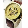 OROLOGIO DA POLSO ZCC UOMO AUTOMATICO CINTURINO PELLE MODA CASUAL MARRONE DORATO