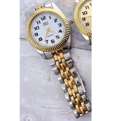 OROLOGIO DA POLSO ZCC UOMO QUARZO ACCIAIO ANALOGICO CASUAL BICOLORE FONDO BIANCO